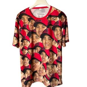 Angels Shohei Ohtani All Over Face Print Shirt, XL